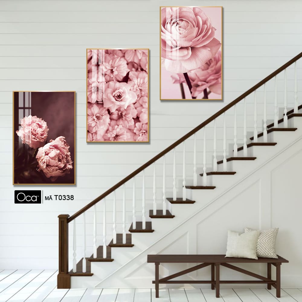 Nhành hoa hồng | Bộ 3 tranh treo cầu thang | Mã T0338 | Oca - Ảnh 2