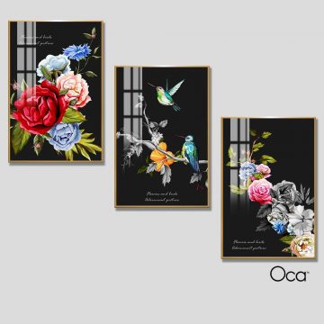 Nhành hoa hồng | Bộ 3 tranh treo cầu thang | Mã T0339 | Oca