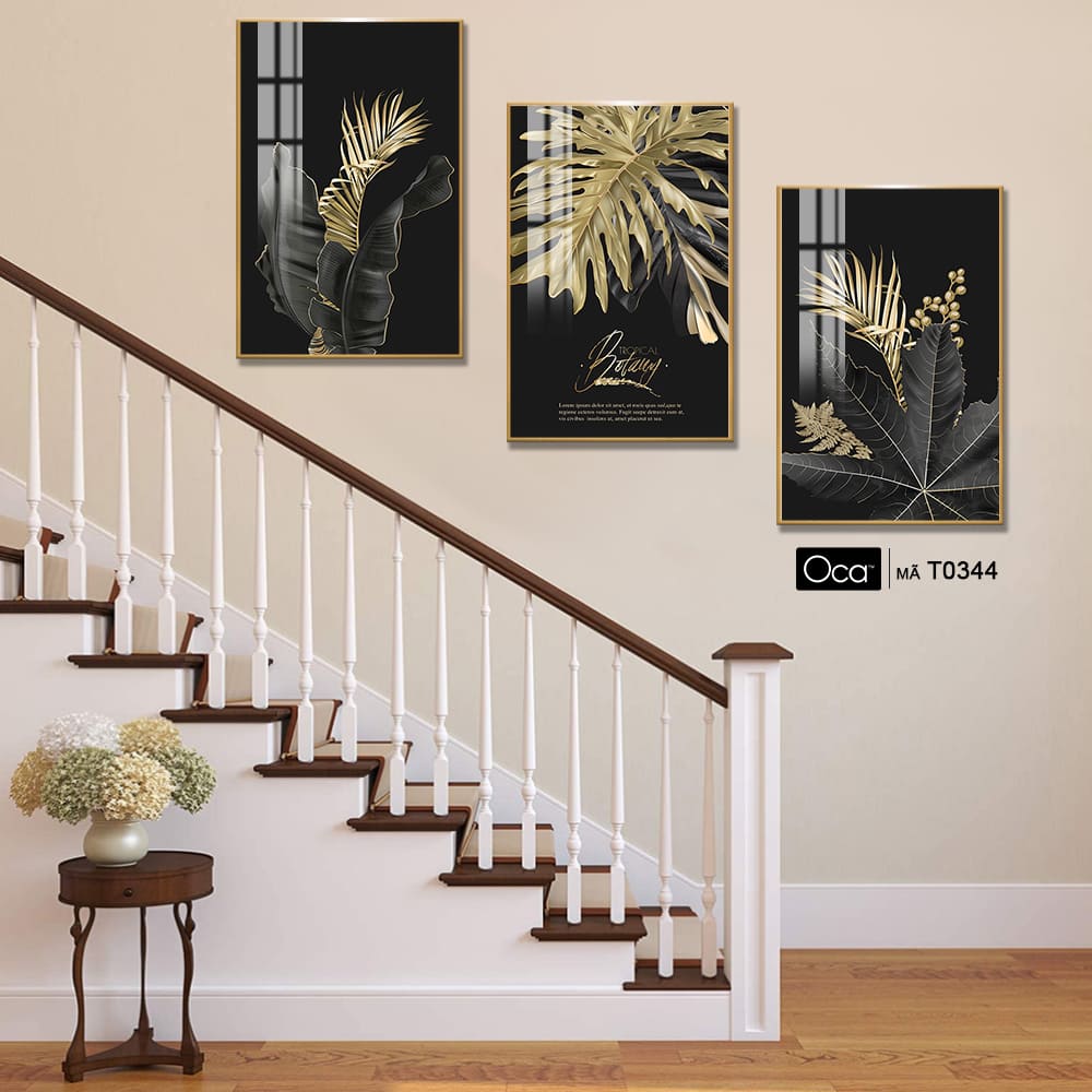 Lá nghệ thuật | Bộ 3 tranh treo cầu thang | Mã T0344 | Oca - Ảnh 3