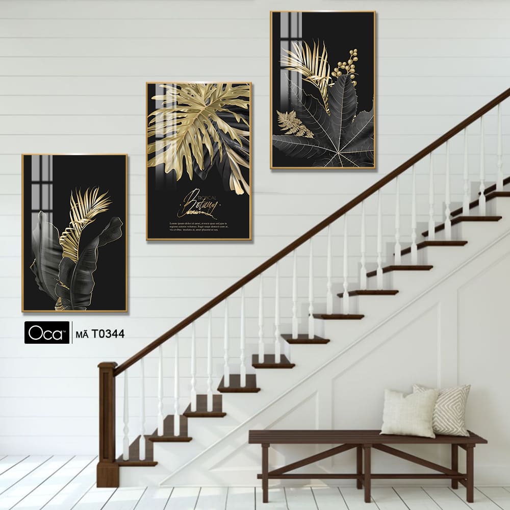 Lá nghệ thuật | Bộ 3 tranh treo cầu thang | Mã T0344 | Oca - Ảnh 2