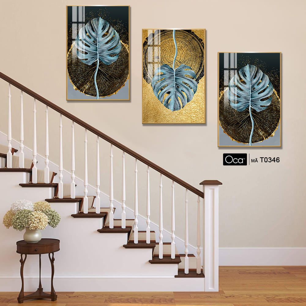 Lá nghệ thuật | Bộ 3 tranh treo cầu thang | Mã T0346 | Oca - Ảnh 2