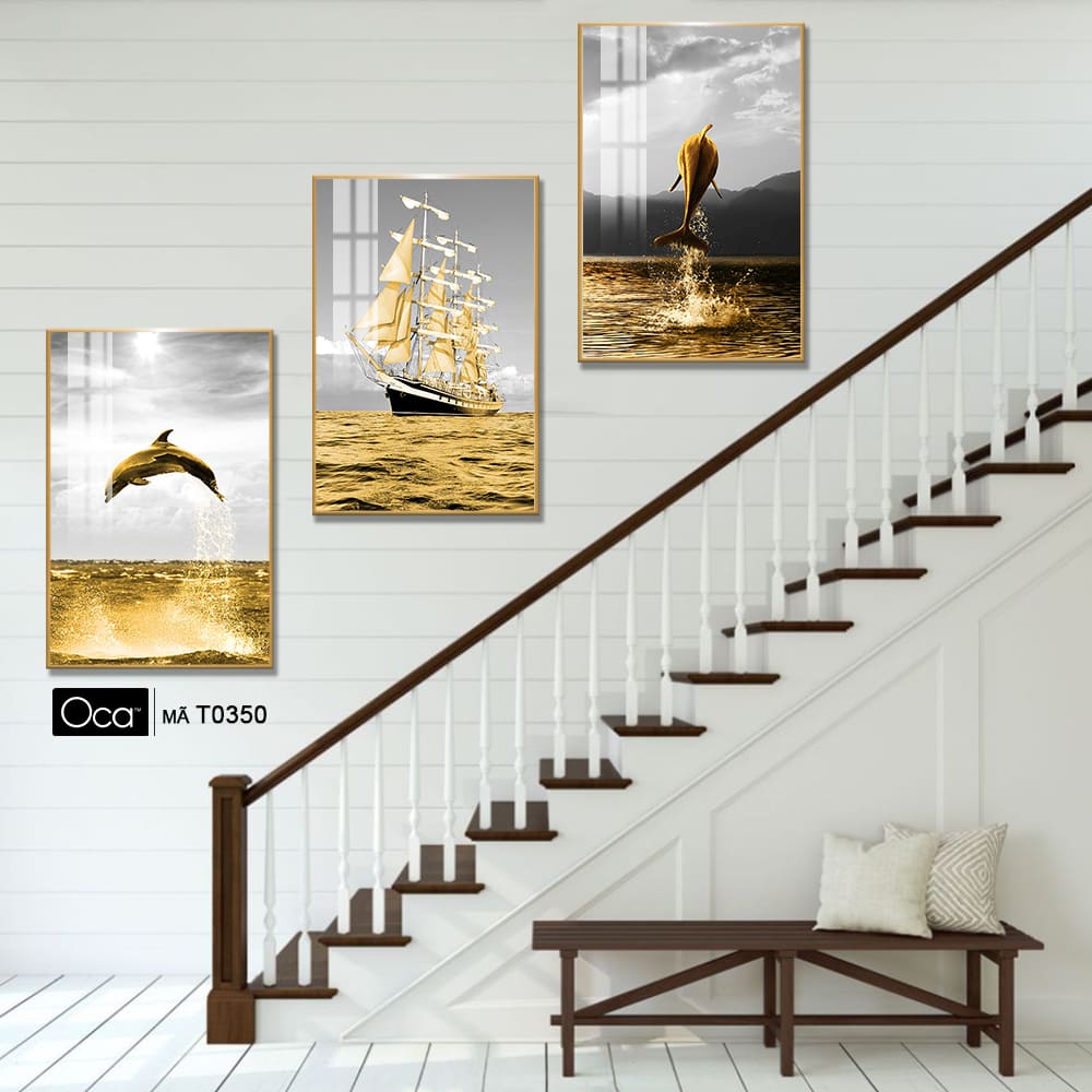 Phong cảnh biền vàng | Bộ 3 tranh treo cầu thang | Mã T0350 | Oca - Ảnh 3