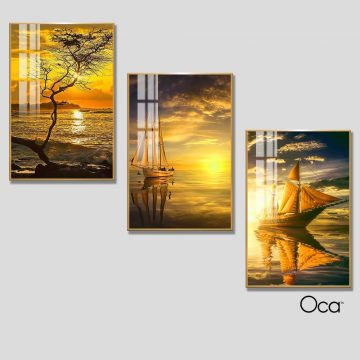 Hoàng hôn trên biển | Bộ 3 tranh treo cầu thang | Mã T0352 | Oca