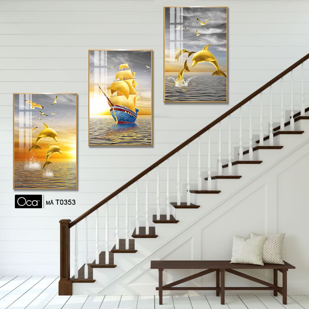 Biển nghệ thuật | Bộ 3 tranh treo cầu thang | Mã T0353 | Oca - Ảnh 3