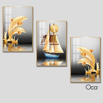 Phong cảnh đêm vàng | Bộ 3 tranh treo cầu thang | Mã T0354 | Oca