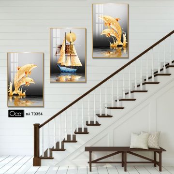 Alternative view of Phong cảnh đêm vàng | Bộ 3 tranh treo cầu thang | Mã T0354 | Oca