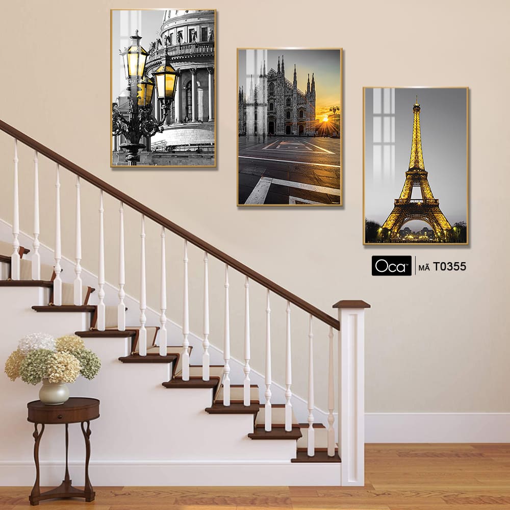 Tháp Eiffel | Bộ 3 tranh treo cầu thang | Mã T0355 | Oca - Ảnh 2