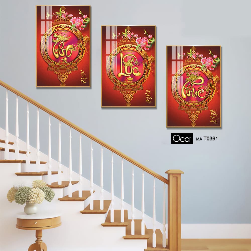 Phúc - Lộc - Thọ | Bộ 3 tranh treo cầu thang | Mã T0361 | Oca - Ảnh 4