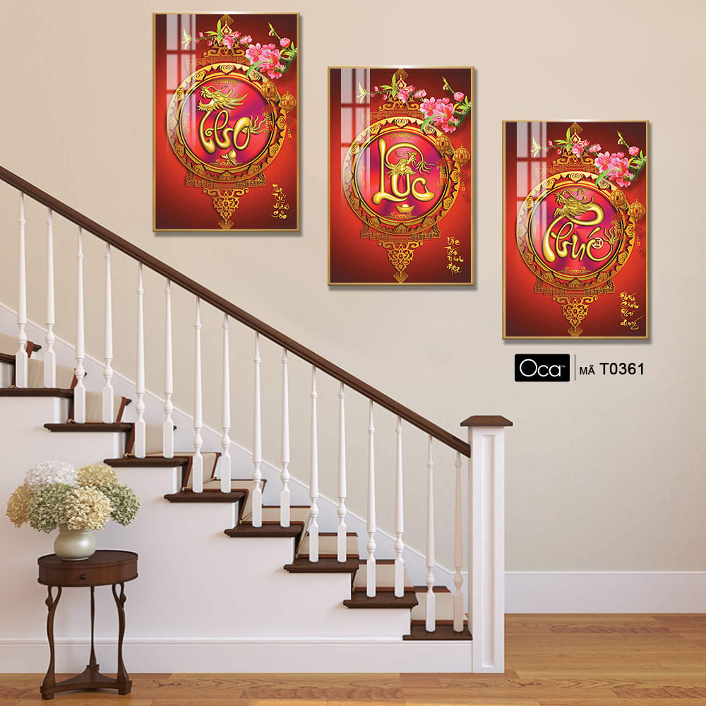 Phúc - Lộc - Thọ | Bộ 3 tranh treo cầu thang | Mã T0361 | Oca - Ảnh 3