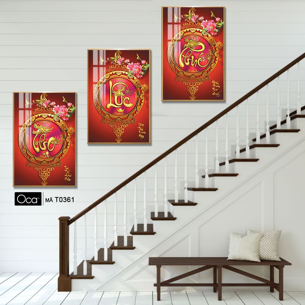 Phúc - Lộc - Thọ | Bộ 3 tranh treo cầu thang | Mã T0361 | Oca - Ảnh 2