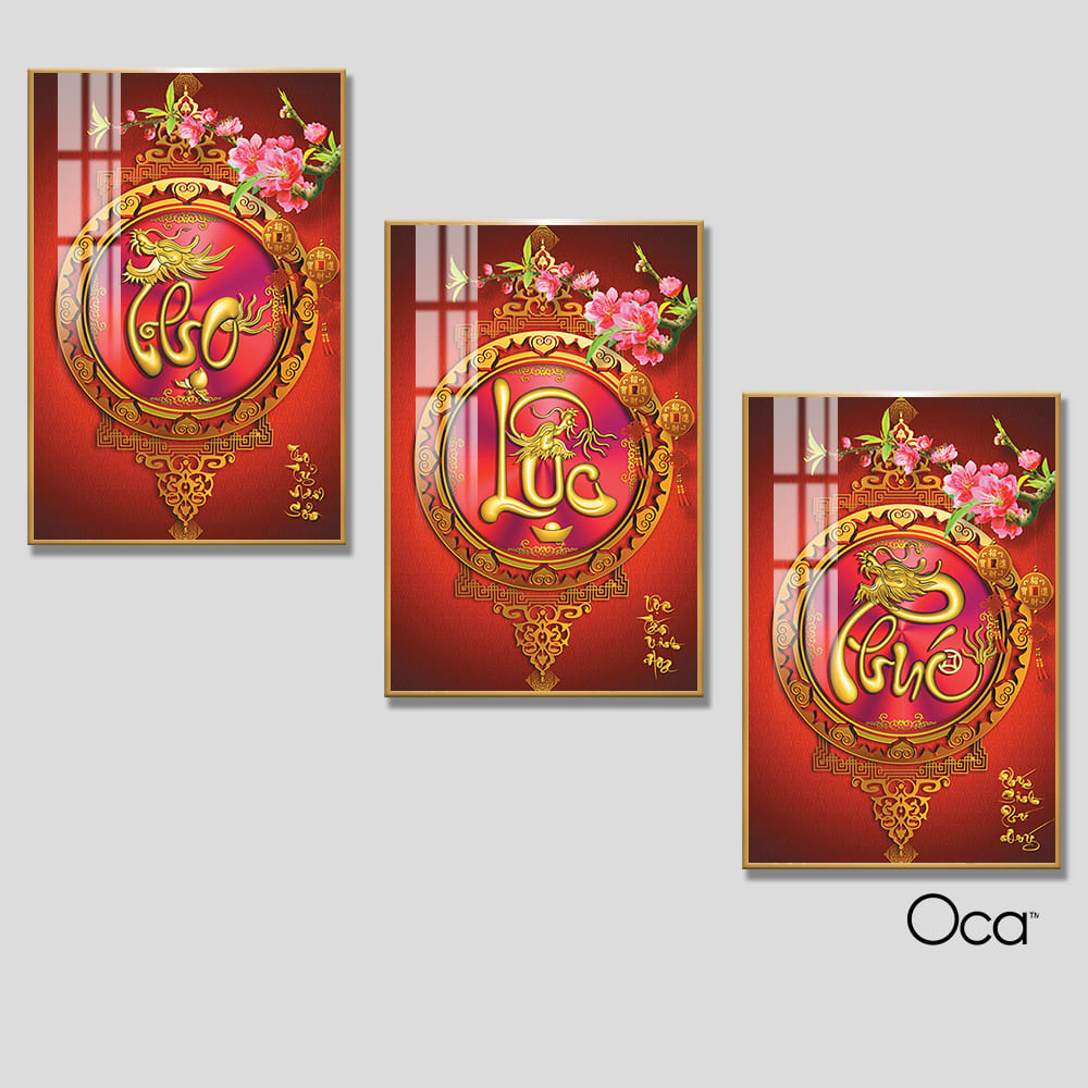 Phúc - Lộc - Thọ | Bộ 3 tranh treo cầu thang | Mã T0361 | Oca