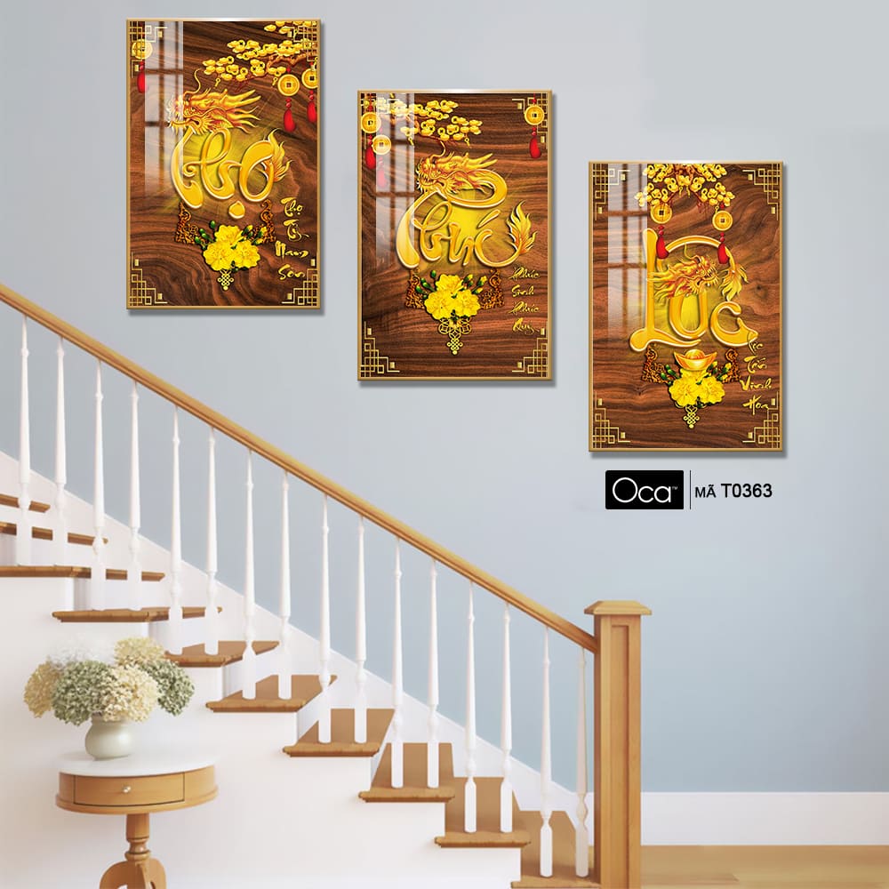 Phúc - Lộc - Thọ | Bộ 3 tranh treo cầu thang | Mã T0363 | Oca - Ảnh 3