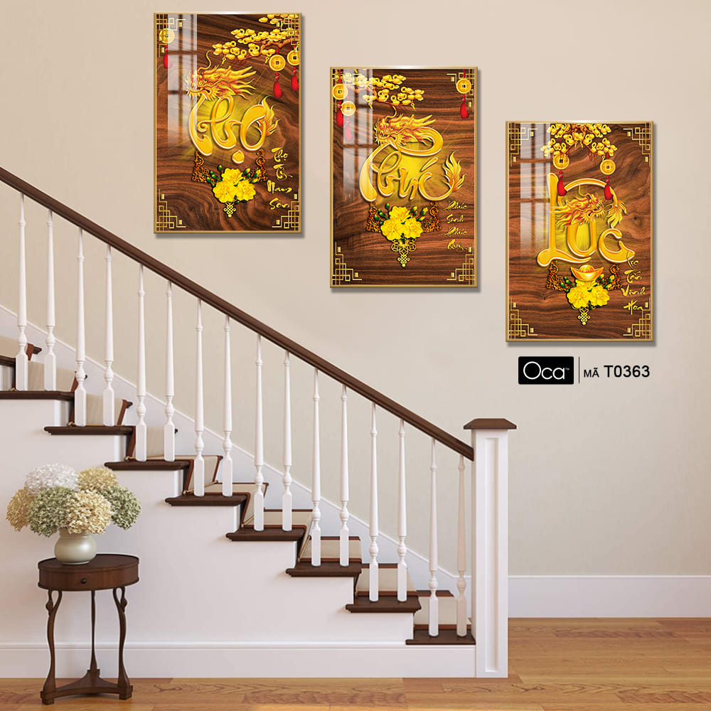 Phúc - Lộc - Thọ | Bộ 3 tranh treo cầu thang | Mã T0363 | Oca - Ảnh 4