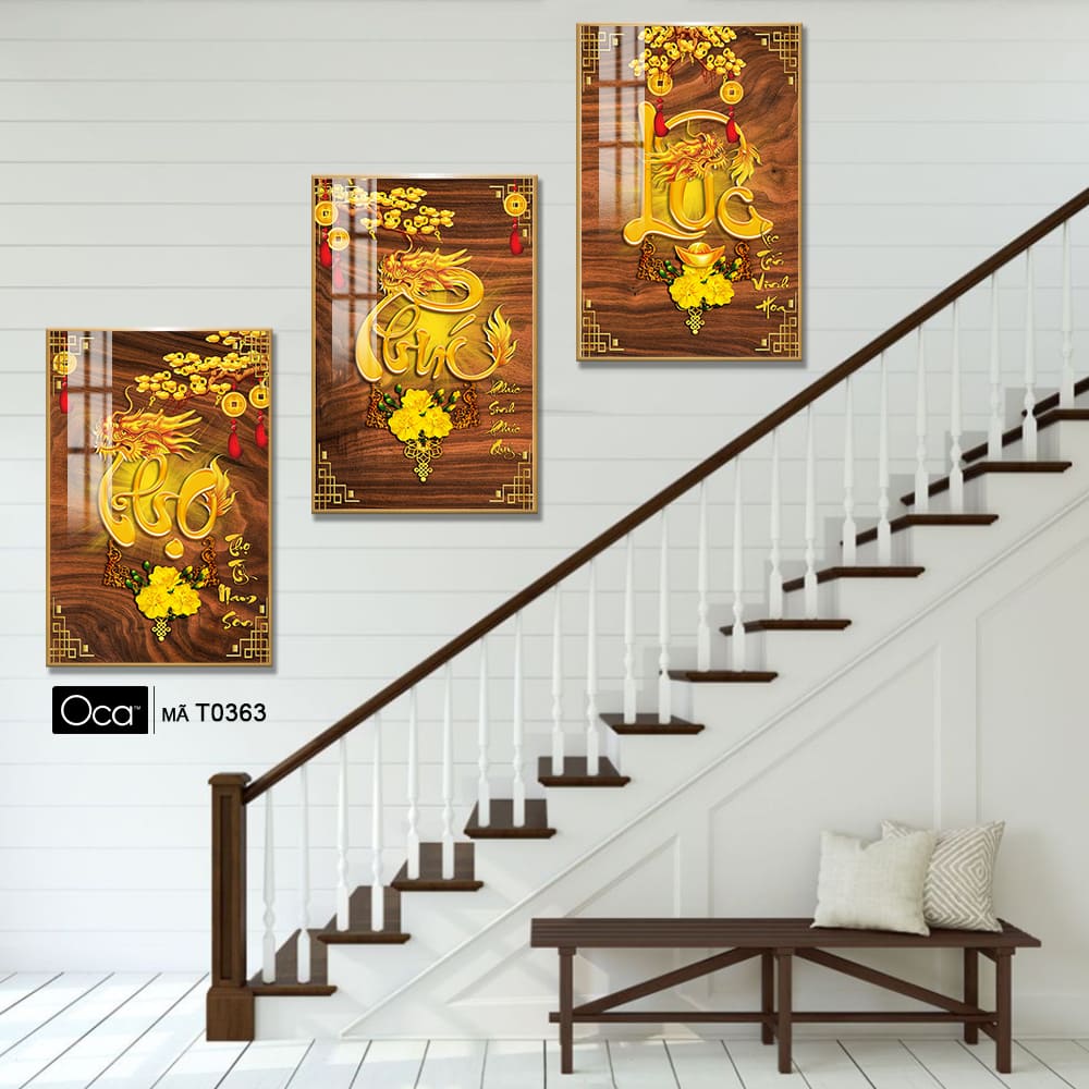Phúc - Lộc - Thọ | Bộ 3 tranh treo cầu thang | Mã T0363 | Oca - Ảnh 2