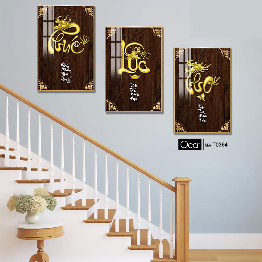 Phúc - Lộc - Thọ | Bộ 3 tranh treo cầu thang | Mã T0364 | Oca - Ảnh 4