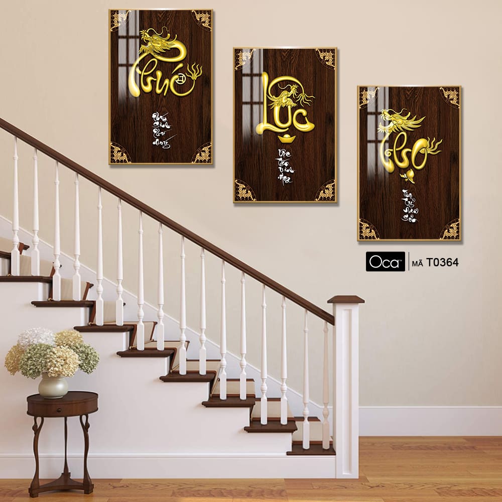 Phúc - Lộc - Thọ | Bộ 3 tranh treo cầu thang | Mã T0364 | Oca - Ảnh 3