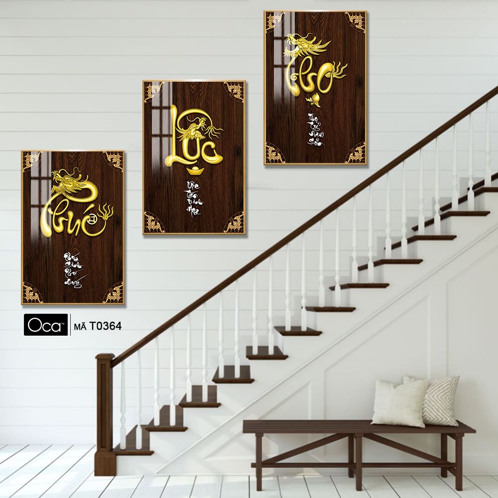 Phúc - Lộc - Thọ | Bộ 3 tranh treo cầu thang | Mã T0364 | Oca - Ảnh 2