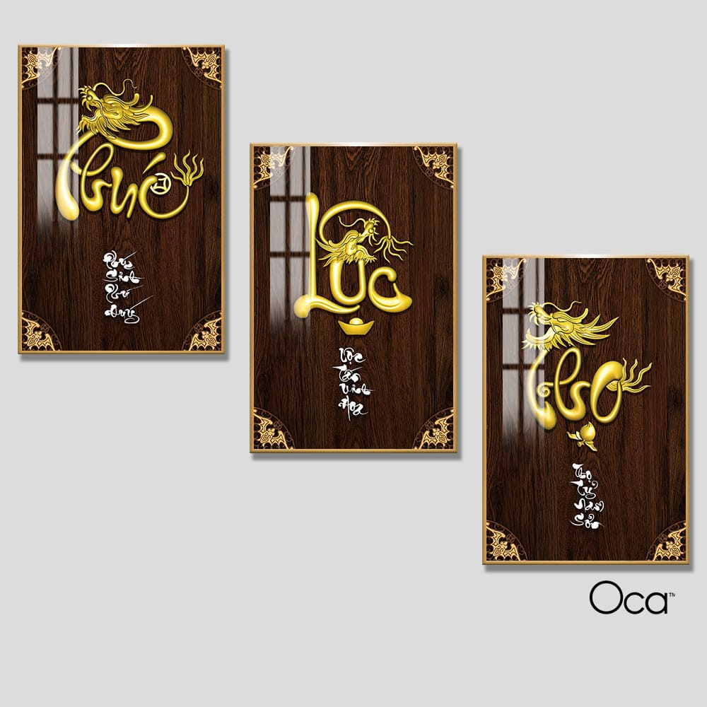 Phúc - Lộc - Thọ | Bộ 3 tranh treo cầu thang | Mã T0364 | Oca