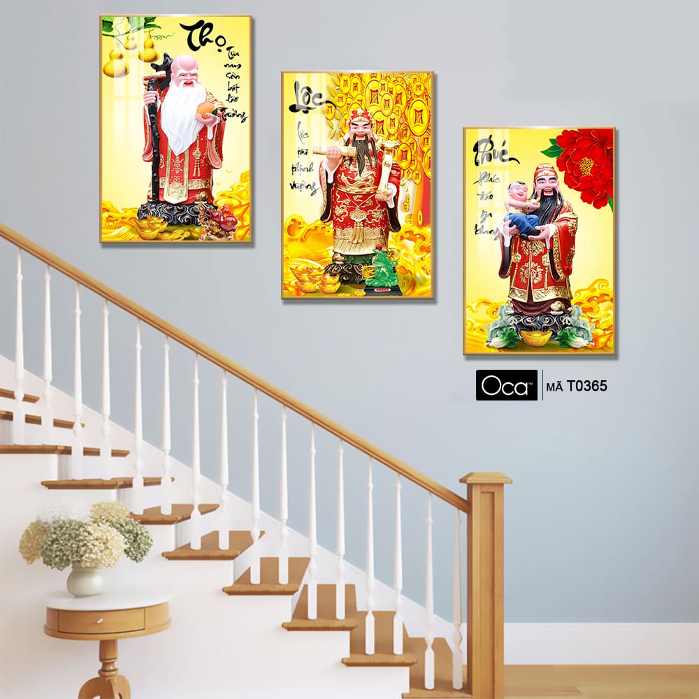 Phúc - Lộc - Thọ | Bộ 3 tranh treo cầu thang | Mã T0365 | Oca - Ảnh 4