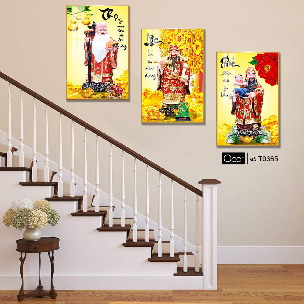 Phúc - Lộc - Thọ | Bộ 3 tranh treo cầu thang | Mã T0365 | Oca - Ảnh 3