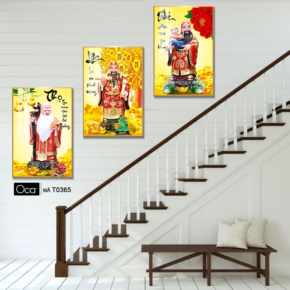 Phúc - Lộc - Thọ | Bộ 3 tranh treo cầu thang | Mã T0365 | Oca - Ảnh 2