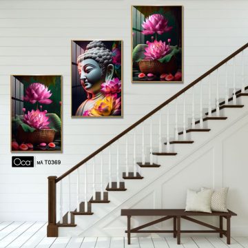 Alternative view of Phật pháp hoa sen | Bộ 3 tranh treo cầu thang | Mã T0369 | Oca