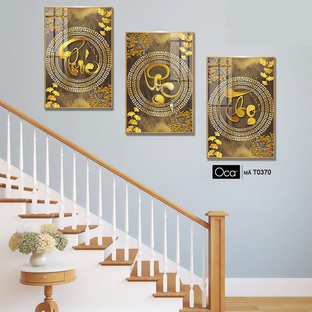 Phúc - Lộc - Thọ | Bộ 3 tranh treo cầu thang | Mã T0370 | Oca - Ảnh 4