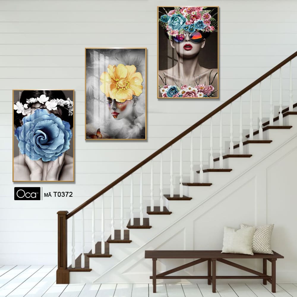 Cô gái nghệ thuật | Bộ 3 tranh treo cầu thang | Mã T0372 | Oca - Ảnh 4