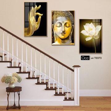 Alternative view of Phật pháp hoa sen | Bộ 3 tranh treo cầu thang | Mã T0373 | Oca