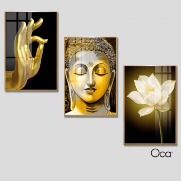 Phật pháp hoa sen | Bộ 3 tranh treo cầu thang | Mã T0373 | Oca