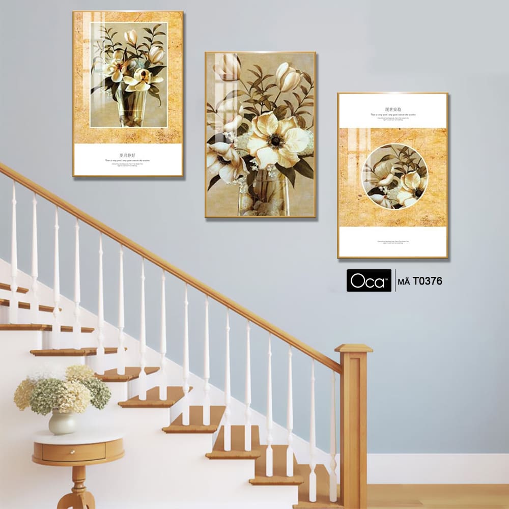 Bình hoa mộc lan | Bộ 3 tranh treo cầu thang | Mã T0376 | Oca - Ảnh 4
