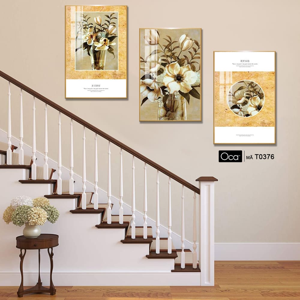 Bình hoa mộc lan | Bộ 3 tranh treo cầu thang | Mã T0376 | Oca - Ảnh 3