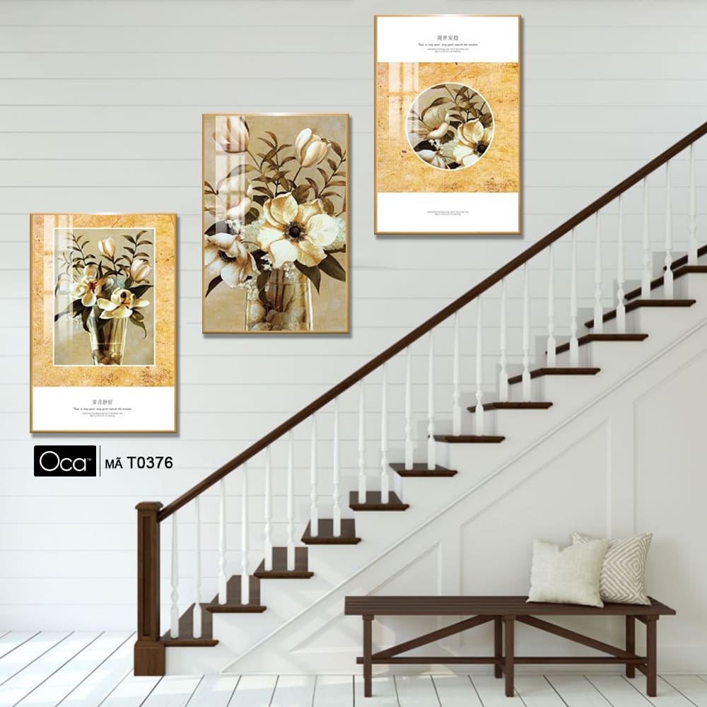 Bình hoa mộc lan | Bộ 3 tranh treo cầu thang | Mã T0376 | Oca - Ảnh 2