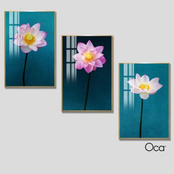 Hoa sen nghệ thuật | Bộ 3 tranh treo cầu thang | Mã T0377 | Oca