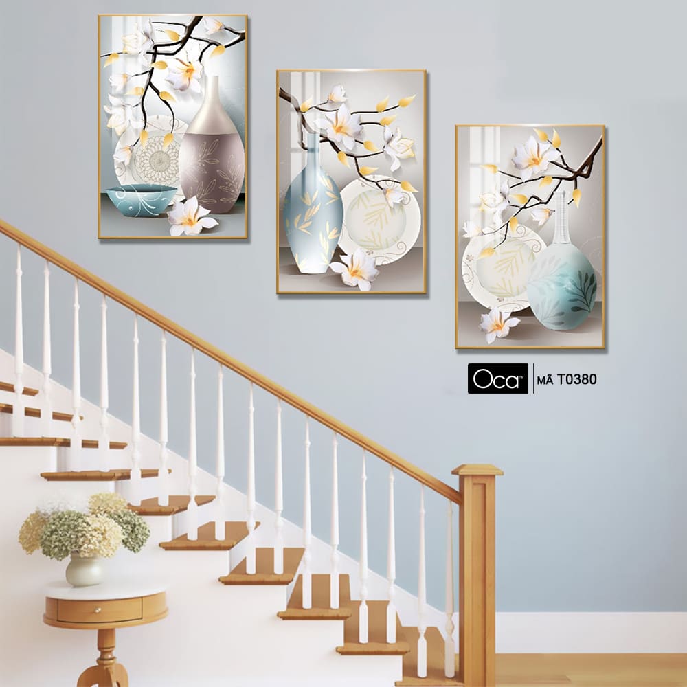 Bình hoa lan | Bộ 3 tranh treo cầu thang | Mã T0380 | Oca - Ảnh 4