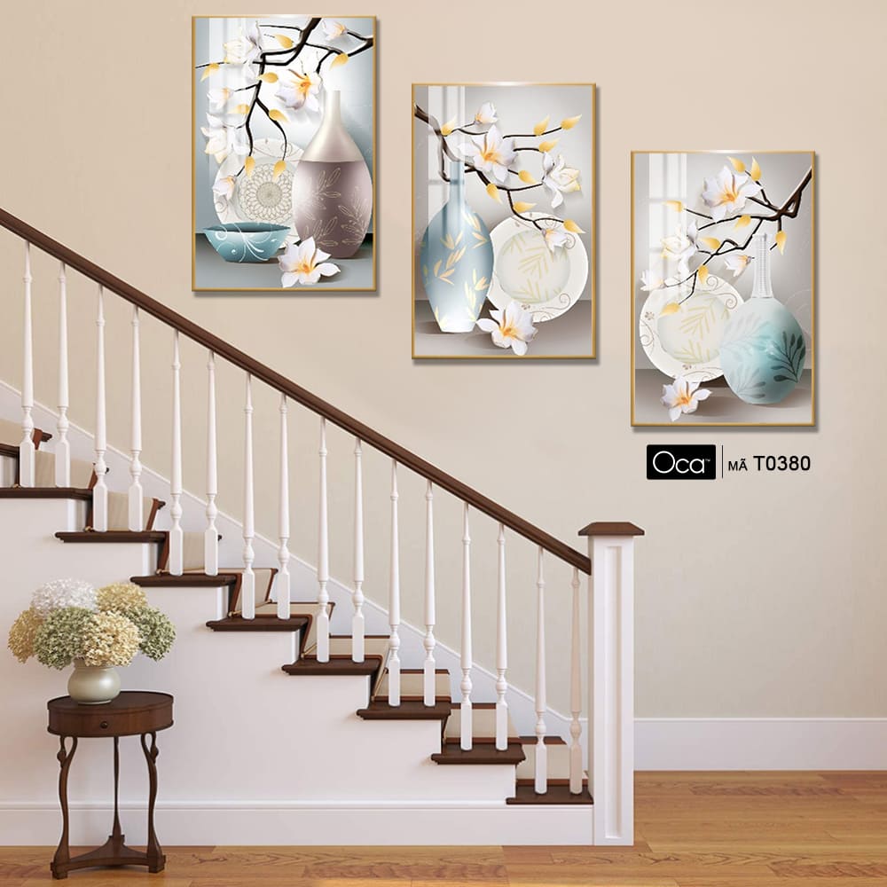 Bình hoa lan | Bộ 3 tranh treo cầu thang | Mã T0380 | Oca - Ảnh 3