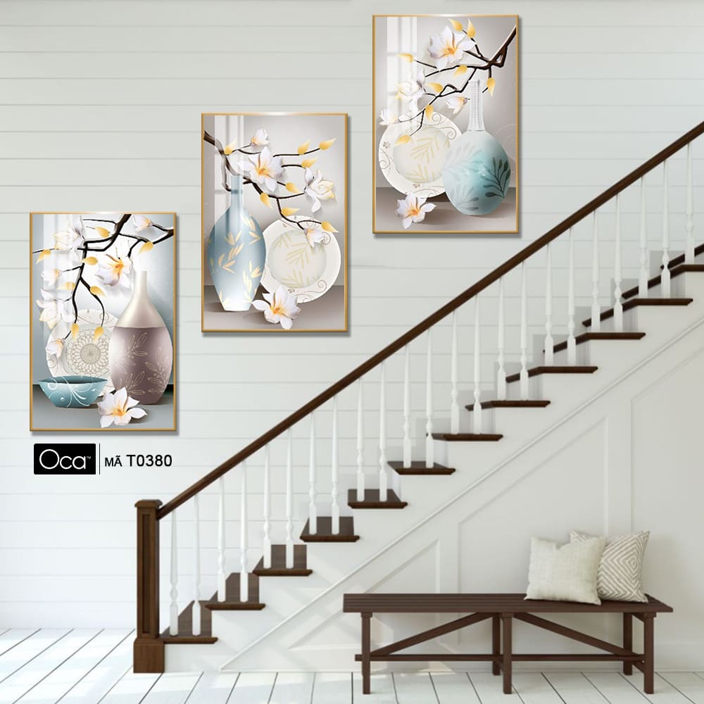 Bình hoa lan | Bộ 3 tranh treo cầu thang | Mã T0380 | Oca - Ảnh 2