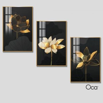 Hoa sen nghệ thuật | Bộ 3 tranh treo cầu thang | Mã T0383 | Oca