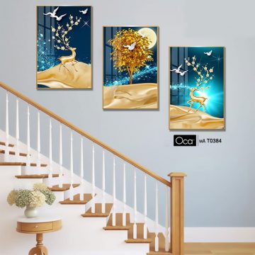 Alternative view of Hươu trong đêm trăng | Bộ 3 tranh treo cầu thang | Mã T0384 | Oca