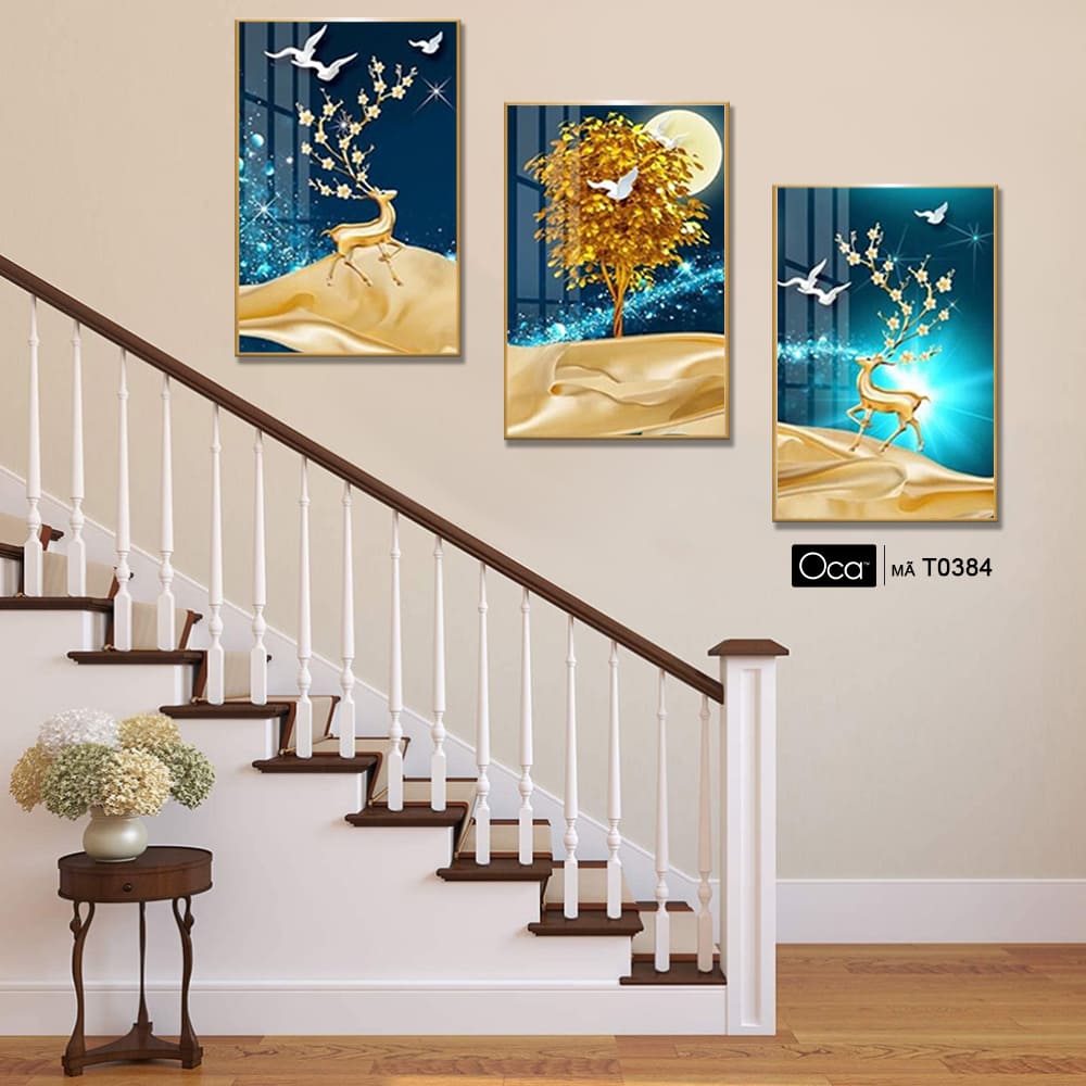 Hươu trong đêm trăng | Bộ 3 tranh treo cầu thang | Mã T0384 | Oca - Ảnh 4