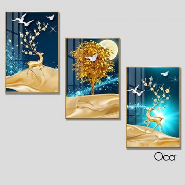 Hươu trong đêm trăng | Bộ 3 tranh treo cầu thang | Mã T0384 | Oca