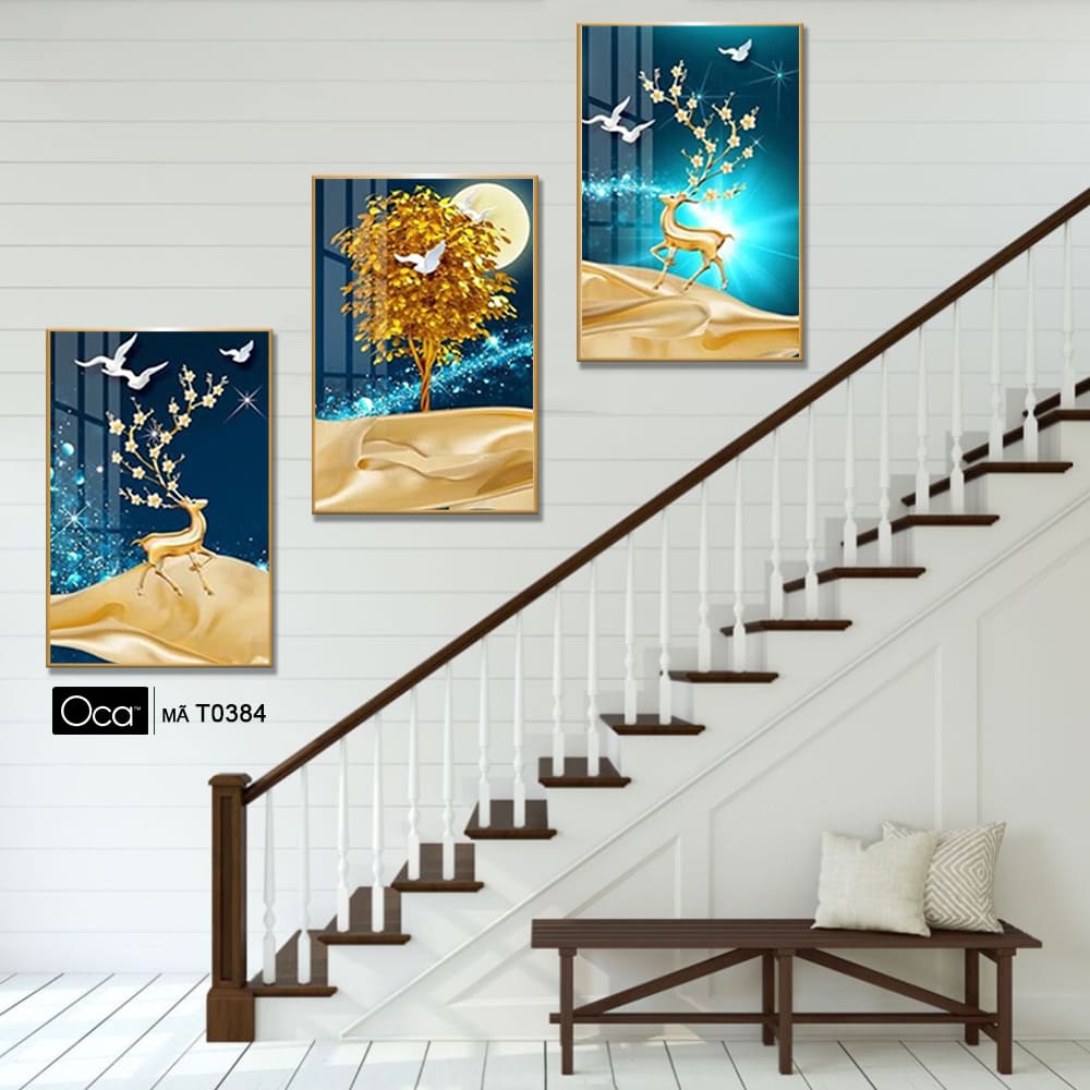 Hươu trong đêm trăng | Bộ 3 tranh treo cầu thang | Mã T0384 | Oca - Ảnh 3