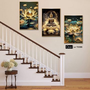 Alternative view of Phật pháp hoa sen | Bộ 3 tranh treo cầu thang | Mã T0386 | Oca