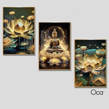 Phật pháp hoa sen | Bộ 3 tranh treo cầu thang | Mã T0386 | Oca