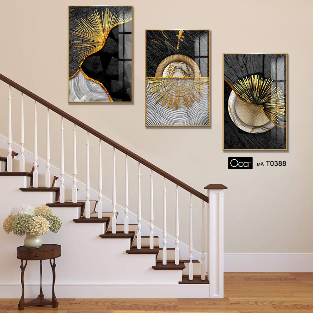 Tranh trừu tượng | Bộ 3 tranh treo cầu thang | Mã T0388 | Oca - Ảnh 4
