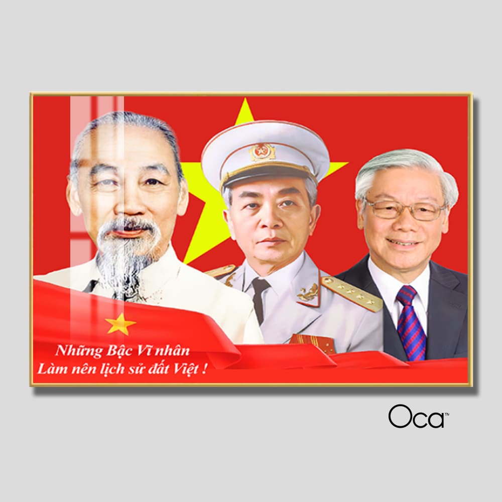 Tấm tranh Bác Hồ - Bác Giáp - Bác Trọng | Khung hợp kim cao cấp | Mã T0472 | Oca