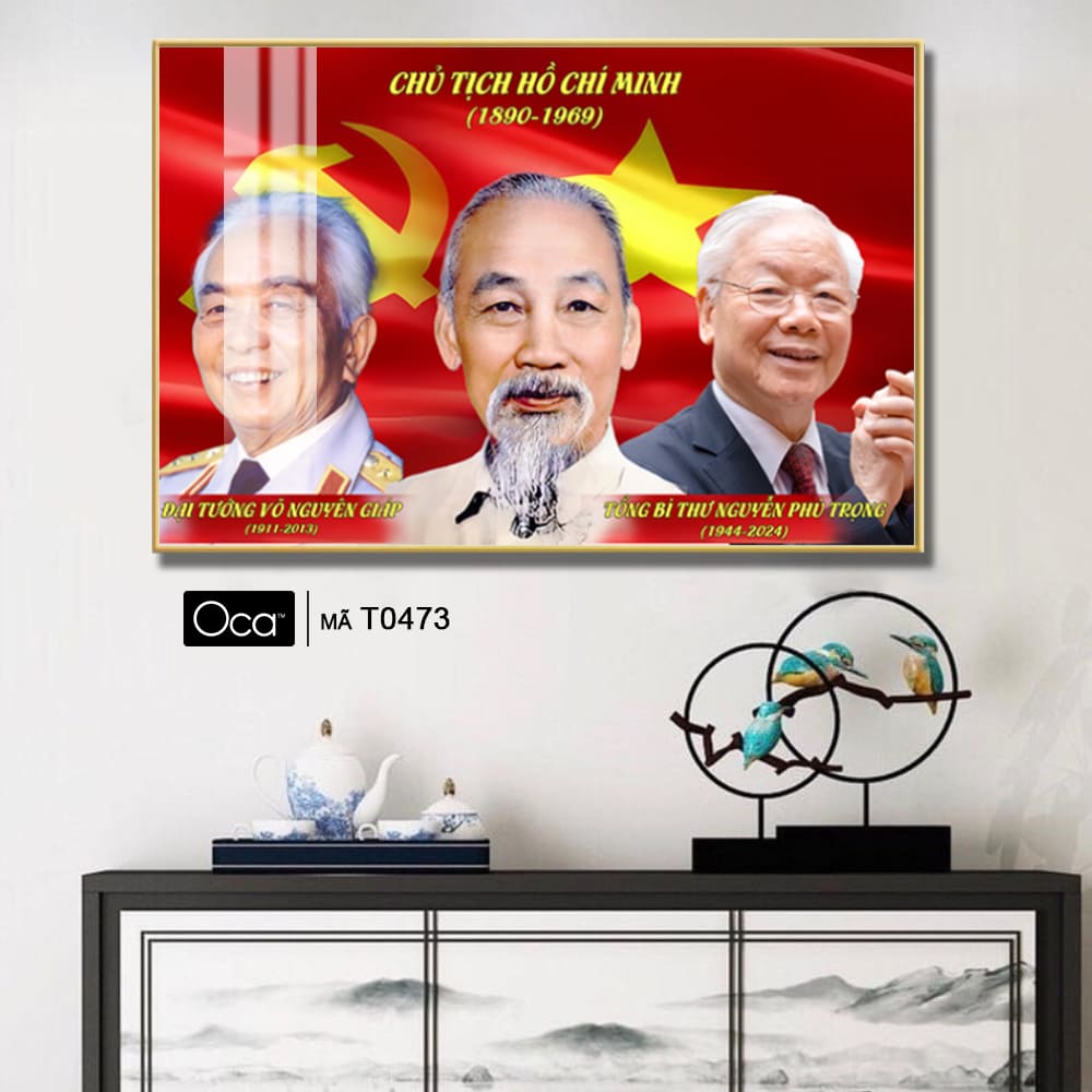 Tấm tranh Bác Hồ - Bác Giáp - Bác Trọng | Khung hợp kim cao cấp | Mã T0473 | Oca - Ảnh 2