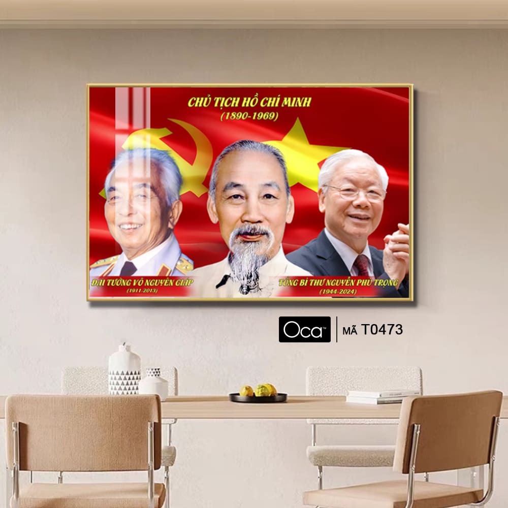 Tấm tranh Bác Hồ - Bác Giáp - Bác Trọng | Khung hợp kim cao cấp | Mã T0473 | Oca - Ảnh 4