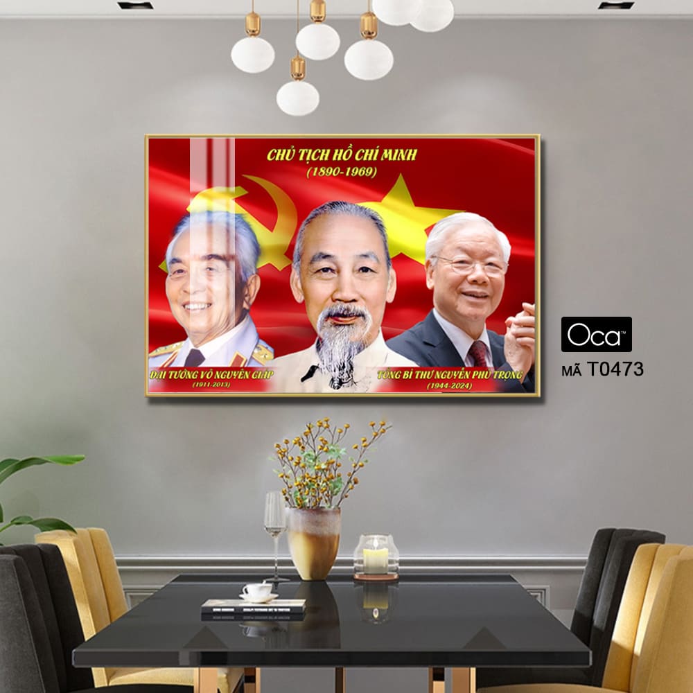 Tấm tranh Bác Hồ - Bác Giáp - Bác Trọng | Khung hợp kim cao cấp | Mã T0473 | Oca - Ảnh 3