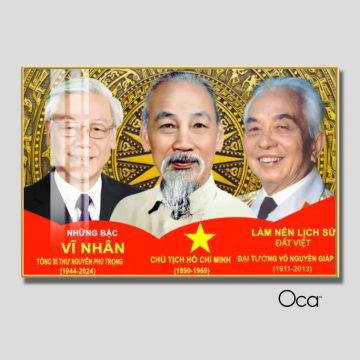 Tấm tranh Bác Hồ - Bác Giáp - Bác Trọng | Khung hợp kim cao cấp | Mã T0478 | Oca